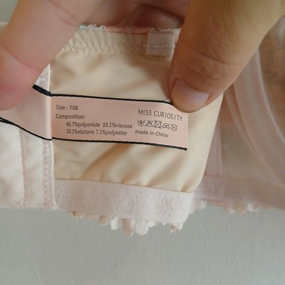 Miss Curiosity Strapless Bra 32B Peach Floral Lace Underwire *Missing Straps - Picture 3 of 7
